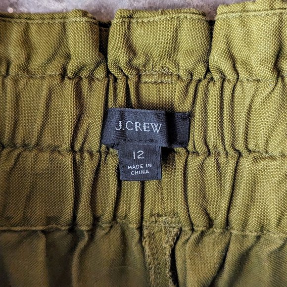 J. Crew Olive Green Drapey Paper Bag Wide Leg Pants size 12 - Picture 5 of 7